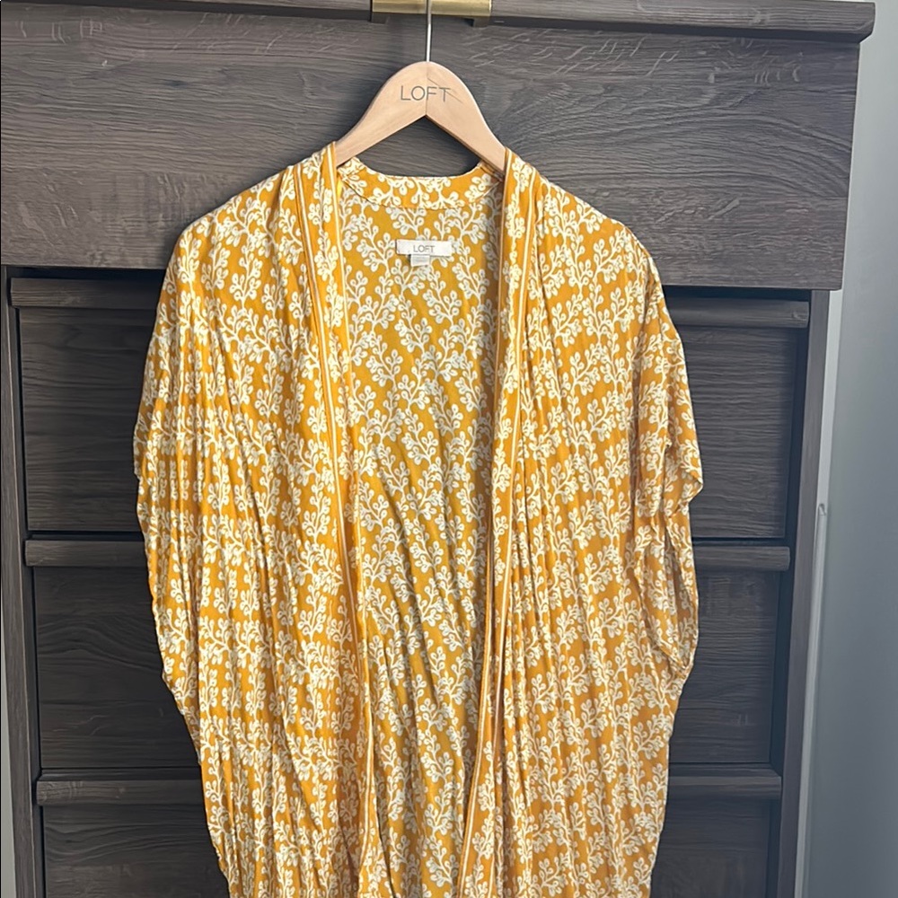 LOFT Mustard Floral Open Cardigan
